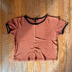 burnt umber orange rust and black cropped shirt